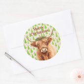 Merry Christmas Greenery Highland Miniature Cow Runder Aufkleber (Umschlag)