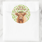 Merry Christmas Greenery Highland Miniature Cow Runder Aufkleber (Tasche)