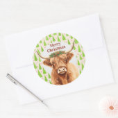 Merry Christmas Greenery Highland Miniature Cow Runder Aufkleber (Umschlag)
