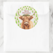 Merry Christmas Greenery Highland Miniature Cow Runder Aufkleber (Tasche)