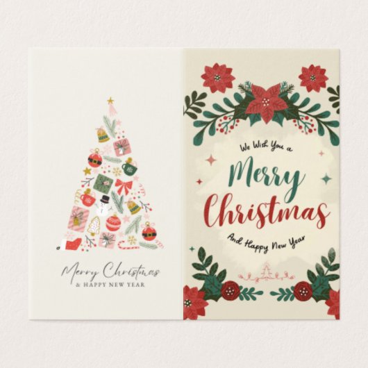 Merry Christmas Greeting Card Off-White Design (Außenseite Aufgefaltet)