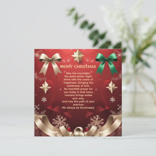 Merry Christmas Greeting Card with Festive Ribbons Ankündigung (Stehend Vorderseite)
