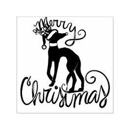 Merry Christmas Greyhound Reindeer Rubber Stamp Permastempel