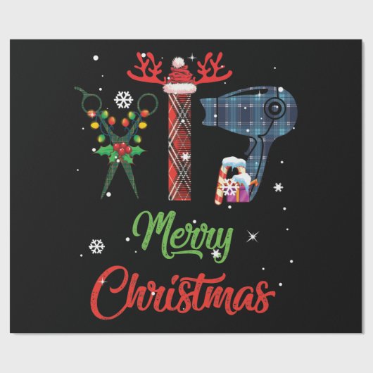 Merry Christmas Hairstyist Funny Tool Hairréstehen Geschenkpapier (Flach)