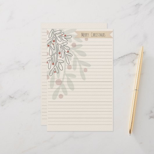 Merry Christmas hand drawn floral mistletoe Briefpapier (Vorderseite/Rückseite Beispiel)