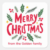 MERRY CHRISTMAS HandDrawn Holiday Whimsical CUSTOM Quadratischer Aufkleber (Vorderseite)