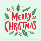 MERRY CHRISTMAS HandGezeichnet Urlaub Whimsical Ni Quadratischer Aufkleber (Vorderseite)
