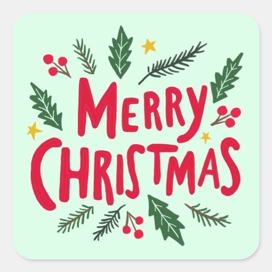 MERRY CHRISTMAS HandGezeichnet Urlaub Whimsical Ni Quadratischer Aufkleber (Vorderseite)