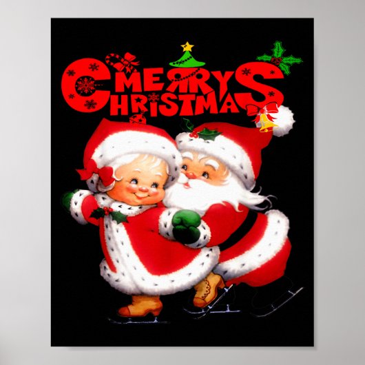 Merry Christmas - Happy Cute Mrs Claus And Mr Clau Poster (Vorne)