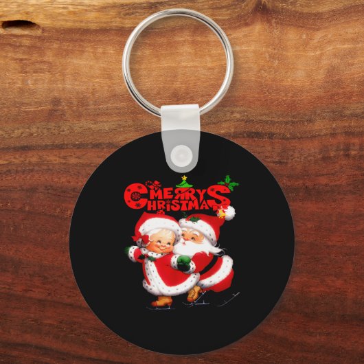 Merry Christmas - Happy Cute Mrs Claus And Mr Clau Schlüsselanhänger (Vorderseite)