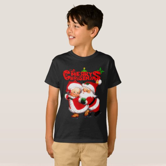 Merry Christmas - Happy Cute Mrs Claus And Mr Clau T-Shirt (Vorne ganz)