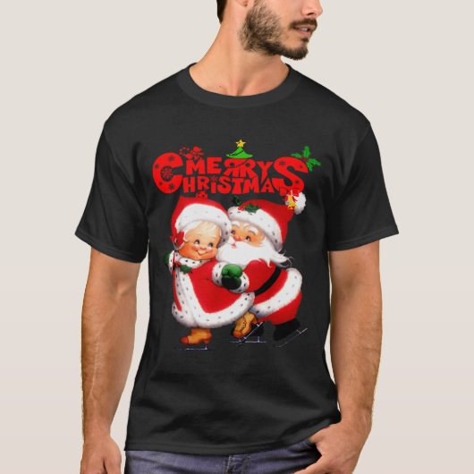 Merry Christmas - Happy Cute Mrs Claus And Mr Clau T-Shirt (Vorderseite)