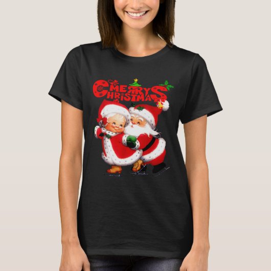 Merry Christmas - Happy Cute Mrs Claus And Mr Clau T-Shirt (Vorderseite)