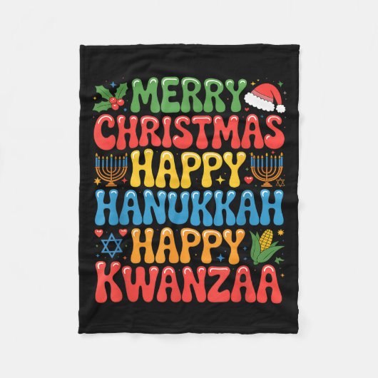 Merry Christmas Happy Hanukkah Kwanzaa Quote Fleecedecke (Vorderseite)