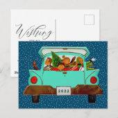 MERRY CHRISTMAS | Happy Holidays Vintage Car Postkarte (Vorne/Hinten)