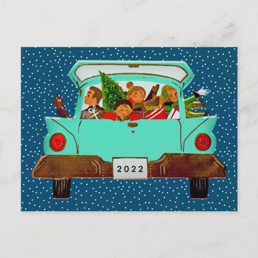 MERRY CHRISTMAS | Happy Holidays Vintage Car Postkarte (Vorderseite)