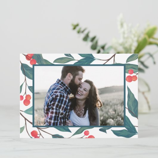 MERRY CHRISTMAS | Happy Holidays Watercolor Holly Einladung (Stehend Vorderseite)