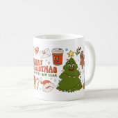 Merry Christmas & Happy New Year Cute Cartoon Xmas Kaffeetasse (VorderseiteRechts)
