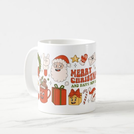 Merry Christmas & Happy New Year Cute Cartoon Xmas Kaffeetasse (Vorderseite Links)