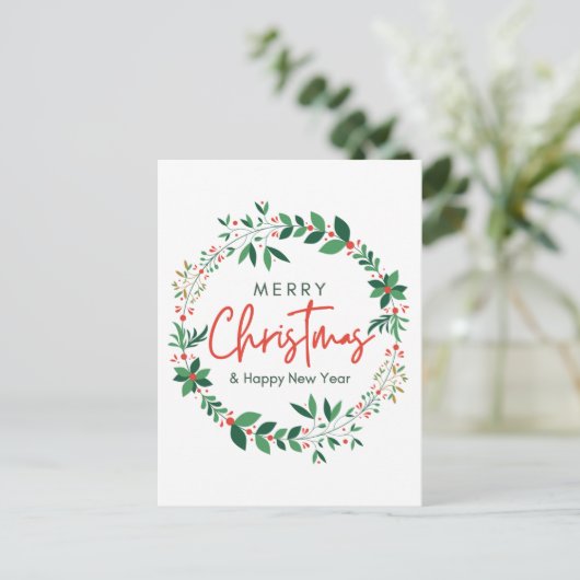 Merry Christmas & Happy New Year Floral Poster Postkarte (Stehend Vorderseite)