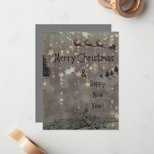 Merry Christmas & Happy New Year Mitteilungskarte (Vorderseite/Rückseite Beispiel)