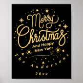 Merry Christmas Happy New Year Modern Green Gold Poster (Vorne)