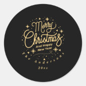 Merry Christmas Happy New Year Modern Green Gold Runder Aufkleber (Vorderseite)