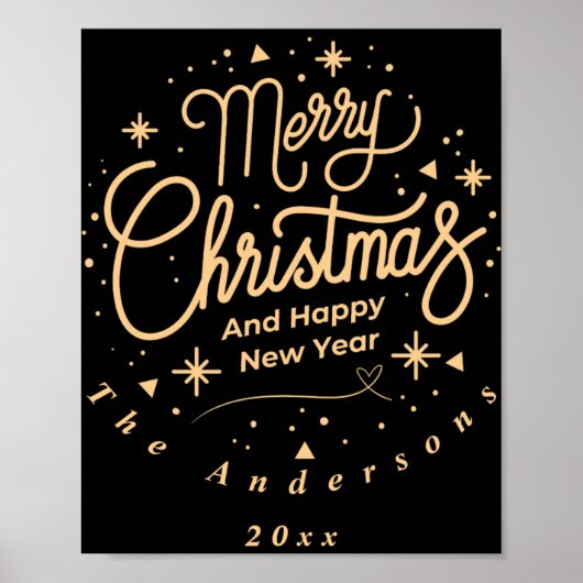 Merry Christmas Happy New Year Modern Green Gold T Poster (Vorne)