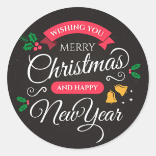 Merry Christmas & Happy New Year Runder Aufkleber
