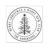 Merry Christmas & Happy New Year Rustic Pine Tree  Permastempel (Design)