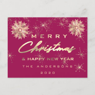 Merry Christmas Happy New Year Snow Gold Pink Postkarte