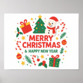 Merry Christmas & Happy New Year Snowman & tree Poster (Vorne)