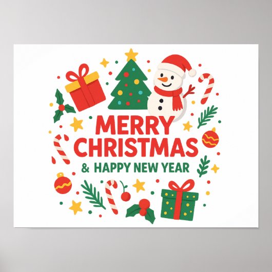 Merry Christmas & Happy New Year Snowman & tree Poster (Vorne)