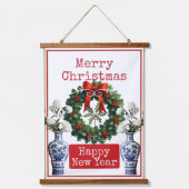 MERRY CHRISTMAS HAPPY NEW YEAR WANDTEPPICH MIT HOLZRAHMEN (Vorderseite)