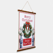 MERRY CHRISTMAS HAPPY NEW YEAR WANDTEPPICH MIT HOLZRAHMEN (Gewinkelt)