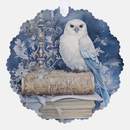 Merry Christmas Happy New Year White Owl Ornament Karte (Vorderseite)