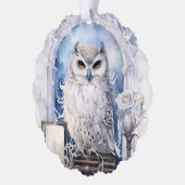 Merry Christmas Happy New Year White Owl Ornament Karte (Links)