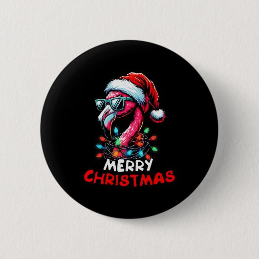 Merry Christmas Hat Santa Flamingo Christmas Light Button (Vorderseite)