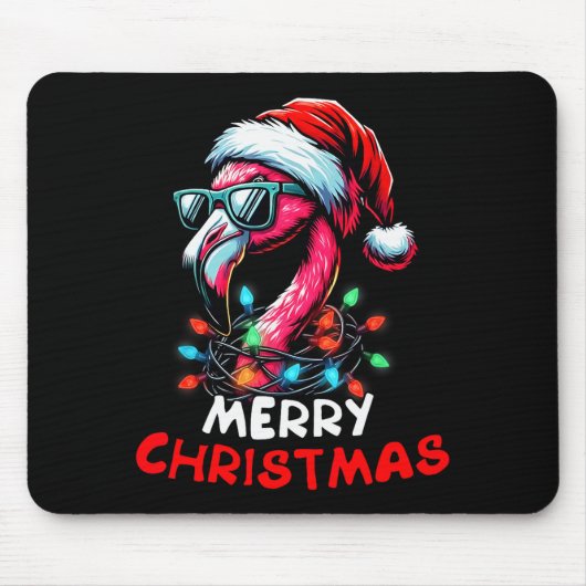 Merry Christmas Hat Santa Flamingo Christmas Light Mousepad (Vorne)