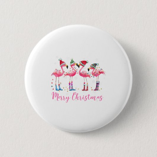 Merry Christmas Hat Santa Flamingo Light Christmas Button (Vorderseite)