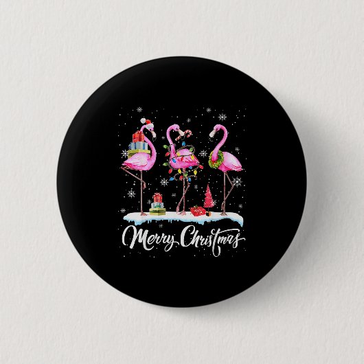 Merry Christmas Hat Santa Flamingo Light Christmas Button (Vorderseite)