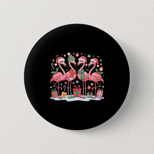 Merry Christmas Hat Santa Flamingo Light Christmas Button (Vorderseite)