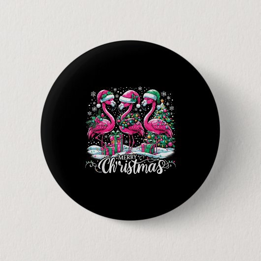 Merry Christmas Hat Santa Flamingo Light Christmas Button (Vorderseite)