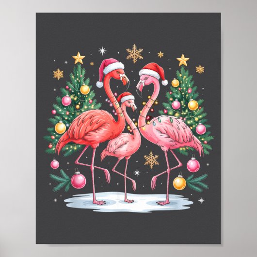 Merry Christmas Hat Santa Flamingo Light Christmas Poster (Vorne)