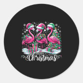 Merry Christmas Hat Santa Flamingo Light Christmas Runder Aufkleber (Vorderseite)