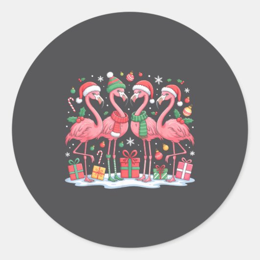 Merry Christmas Hat Santa Flamingo Light Christmas Runder Aufkleber (Vorderseite)