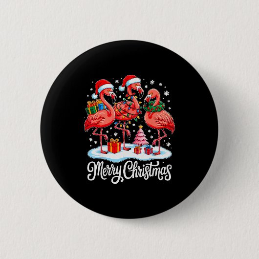 Merry Christmas Hat Santa Flamingo Light Xmas Wome Button (Vorderseite)