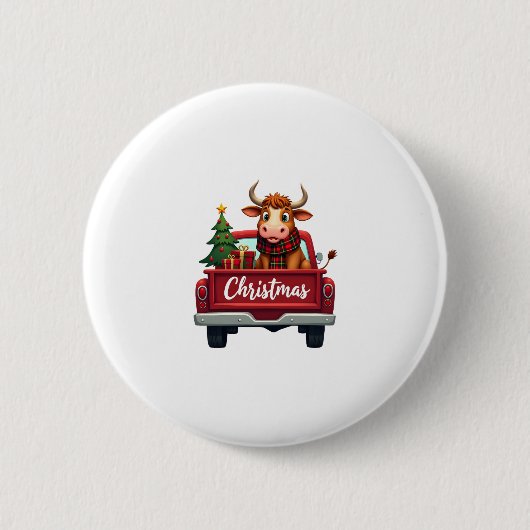 Merry Christmas Highland Cow Christmas Tree Red Tr Button (Vorderseite)