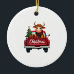 Merry Christmas Highland Cow Christmas Tree Red Tr Keramik Ornament<br><div class="desc">Merry Christmas Highland Cow Christmas Tree Red Truck Xmas T-Shirt (3)</div>