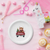 Merry Christmas Highland Cow Christmas Tree Red Tr Pappteller (Party)